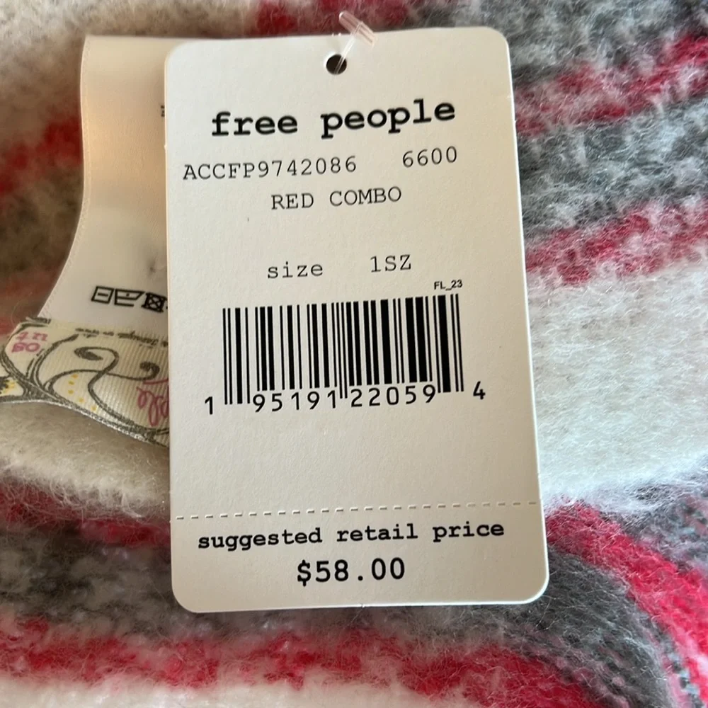 Free People Red Combo Blanket Scarf